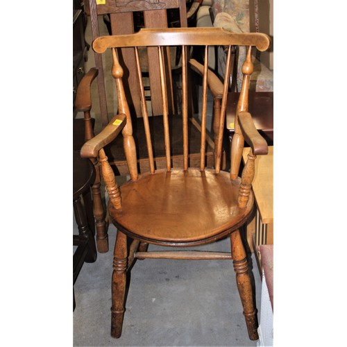 17 - Light Oak Spindle-Back Circular-Seated Chair