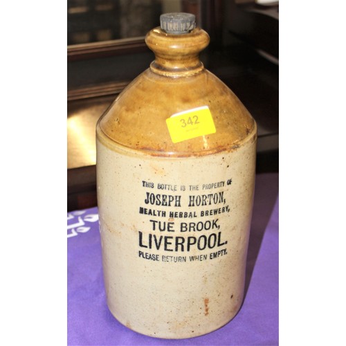 342 - Stoneware Bottle with Stopper:  Joseph Horton, Tuebrook, Liverpool