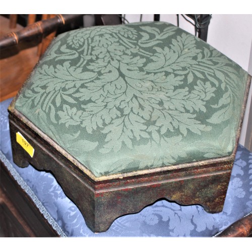 197 - Hexagonal Low-Set Footstool having Green Upholstered Top