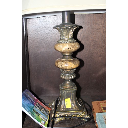 186 - A Tall Table Lamp having Ornate Marble and Brass Base and Cream Shade