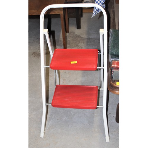 210 - Red and White Folding Metal Step Ladder (Two Steps)