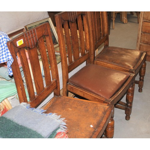 202 - Three Oak Dining Chairs having Brown Leather Seats