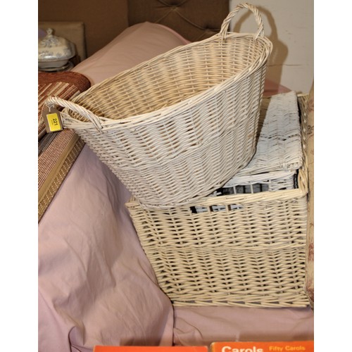 221 - A Wicker Hamper and an Oval Basket (Painted White)