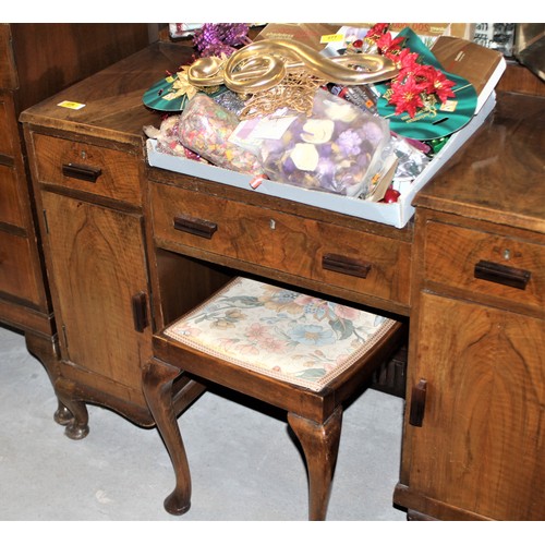 278 - Walnut Tallboy, Twin Pedestal Dressing Table and Stool