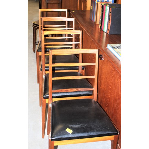 316 - Four Mackintosh Mid-Century Modern Teak Ladder-Back Dining Chairs with Black Vinyl Seats