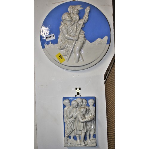 269 - Two Blue and White Glazed Ceramic Wall Plaques - Saint Christopher and One Other