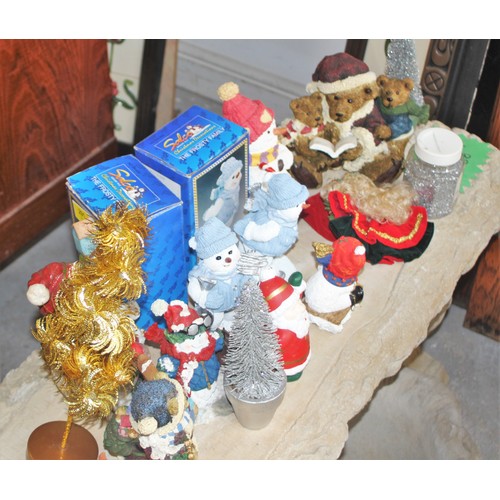 291 - Selection of Christmas Novelty Figurines including Snowmen, Christmas Teddy Bears, and Two Boxed Ska... 