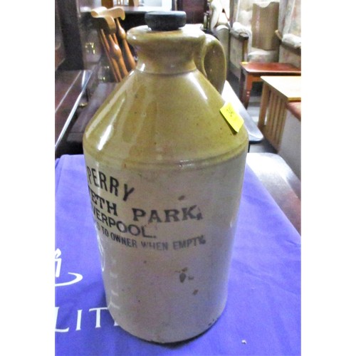 340 - Stoneware Bottle with Stopper:  Perry Toxteth Park Liverpool (Crack on Handle Joining)