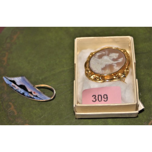 309 - A Norwegian Silver (925 S) Cloisonne Brooch by Axel Olson and a Wedgwood Brooch