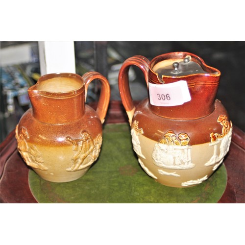 306 - Two Doulton Jugs (One-Handled) with Applique Hunting Scenes