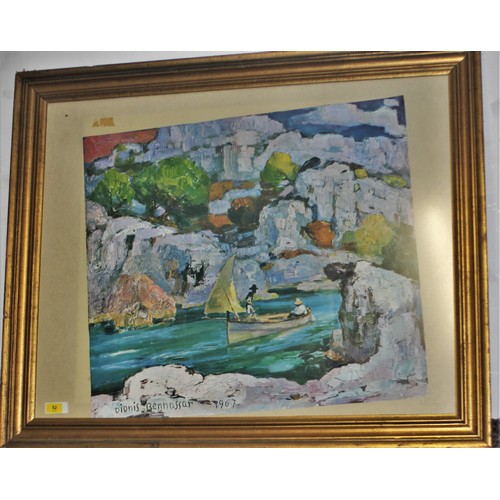 52 - Large Gilt Framed Print by Dionis Benhassar 1967 - Picture has Slipped off Mount)