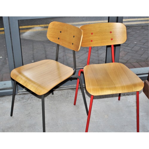 263 - Set of Four Habitat Chairs: in Ply on steel frames in red and grey