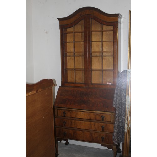 262 - Flame Mahogany Three Drawer Bureau/Glazed Bookcase - approx. 3 Ft Wide x 19