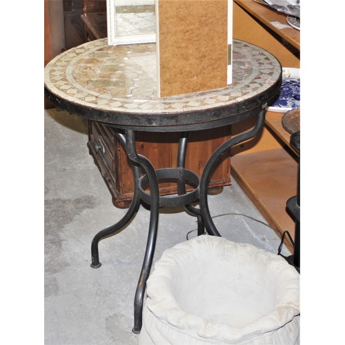 197 - Small Metal Framed Bistro Table with an Inlaid Mosaic Top