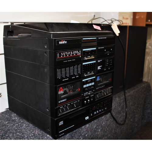 263 - Saisho Stereo System with Turntable, CD Player, Tape to Tape Cassette Players, Radio and Graphic Equ... 