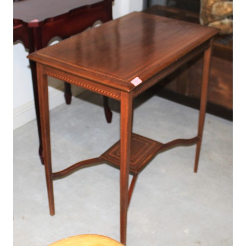 59 - Mahogany with Satin-Wood and Ebony Inlays Hall Table having Raised Under-Shelf (some wood loss to cr... 