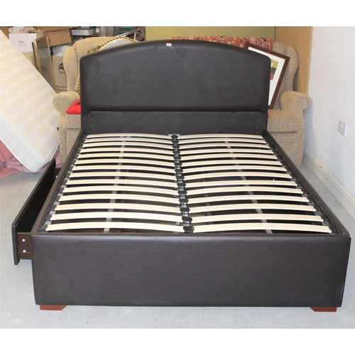 80 - A Brown PVC Leather-Effect Double Bed with Two Large Centre Storage Under-drawers. Bed Dimensions ar... 