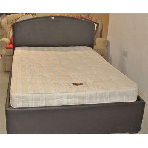 80 - A Brown PVC Leather-Effect Double Bed with Two Large Centre Storage Under-drawers. Bed Dimensions ar... 