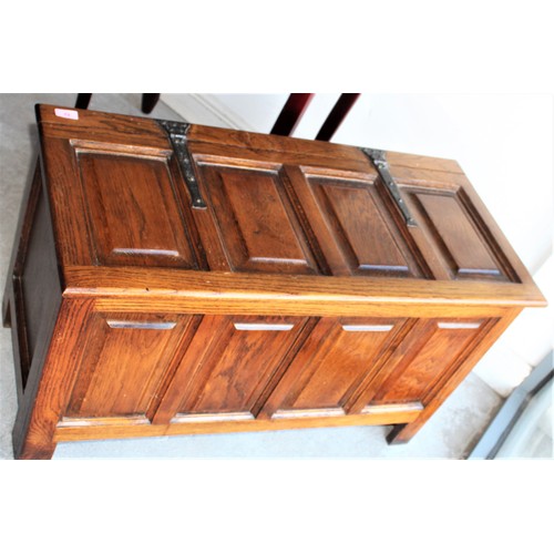 62 - Oak Coffer with Oak Ply Back and Sides having Rustic Hammered Metal Hinges