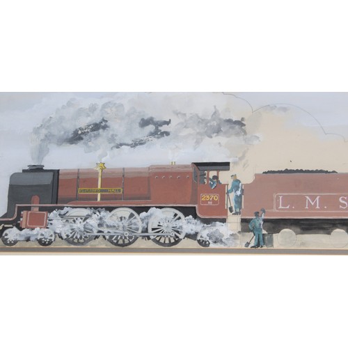 51 - Framed and Mounted Watercolour of a Freelance design LMS Pacific Locomotive in Maroon livery