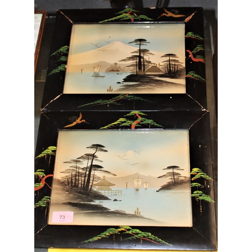 73 - Pair of Oriental Lake Scenes having Gilt Re-Touching and Framed in Hand-Painted Oriental Style Frame... 