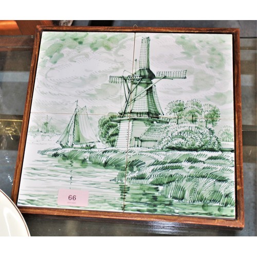 66 - Wall-Hanging Framed Set of Tiles depicting a Windmill Scene