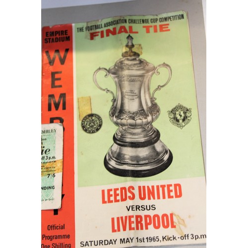 81 - A 1965 Liverpool V Leeds United FA Cup Final Programme and Ticket Stub . Programme has centre sub-cr... 