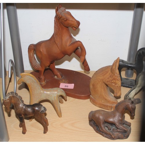 86 - Collection of Equine Ornamental Figures in Wood, Brass, Porcelain, etc