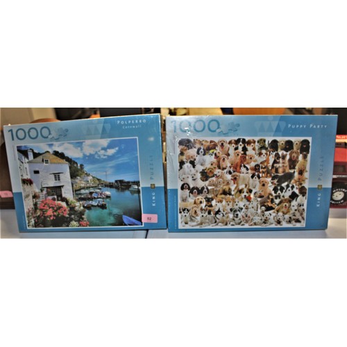 82 - A To x 1,000 Piece King Jigsaw Puzzles-both sealed as new. A Cornish Harbour Scene and a Dog Themed ... 