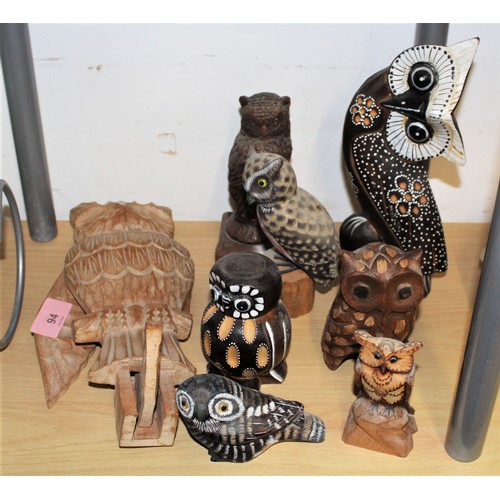 94 - Collection of Carved Wooden Owls (One is Animated)