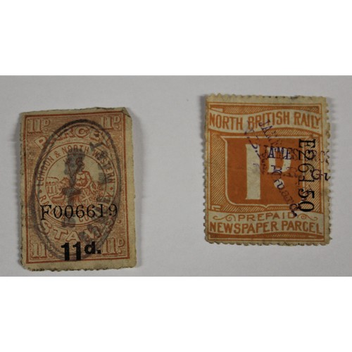 1 - Two GB Railway Stamps:
London & North Western Railway 11d Parcel Stamp
One North British Railway 1d ... 