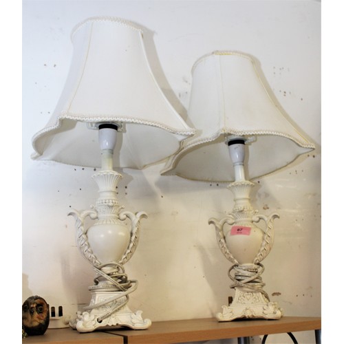 64 - Pair of Ornate White Table Lamps and Shades