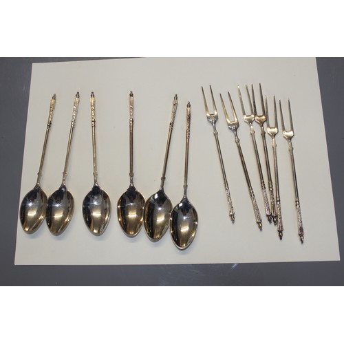 Box of Six Cocktail Forks and Spoons Marked F800