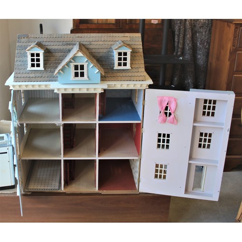 Georgian Style Three-Storey Dolls' House in Pale Blue with