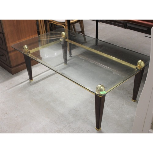 46 - Large Bevelled Tempered Glass Topped Coffee Table (Floating) on Brass and Burnished Steel Frame with... 