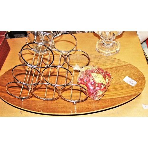 87 - A Large Oval Bentwood Teak Ply Fruit/Potpourri Bowl by IKEA Plus a Stainless Steel Wine Rack with Si... 