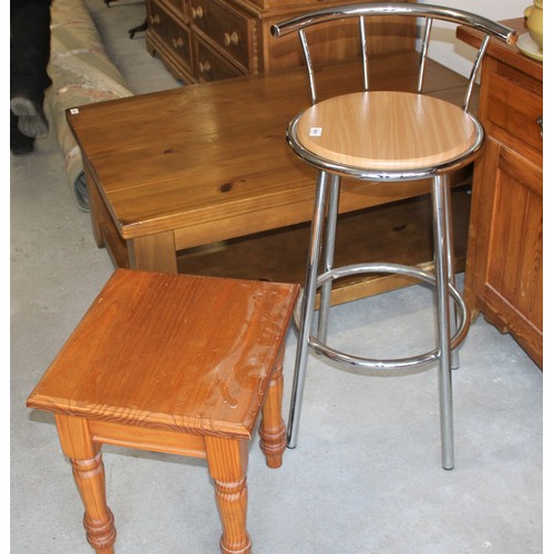 149 - Two Items:  Barstool having Chrome Frame and Light-Wood Seat Plus Occasional Table