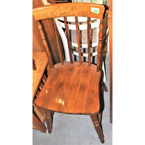 150 - Solid Wood Spindle Back Kitchen Chair and a Walnut Bureau (No glass sliding doors)