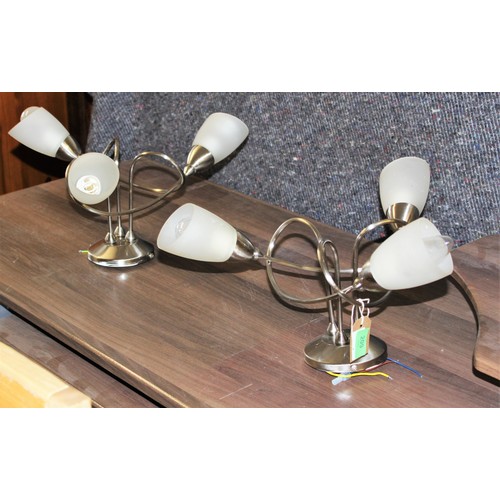 153 - Pair of BHS Three-Branch Ceiling Lamps in Chrome Finish