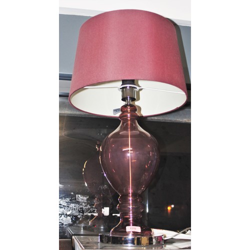 154 - A Pair of Plum Coloured Bulbous Table Lamps with matching Shades approx. 26