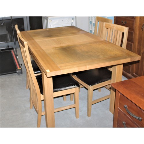 155 - Light-wood Dining Room Table and Four Chairs - 3 Ft x 4 Ft (Extends)