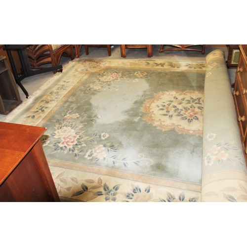 163 - One Large Chinese Style Patterned Carpet in Greens, Pinks and Creams 15' x 12'