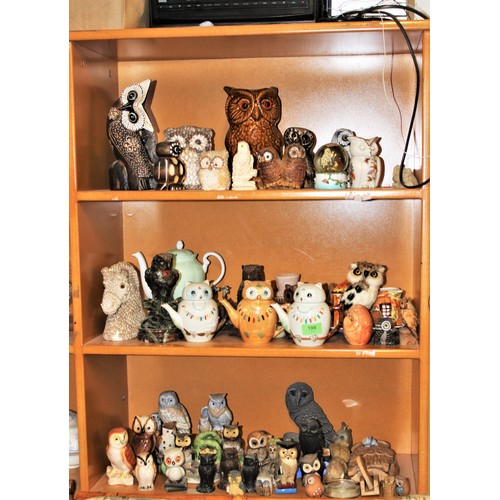 172 - Large Collection of Owl Ornaments in Various Materials and Sizes:  Wood (One is Animated), Alabaster... 