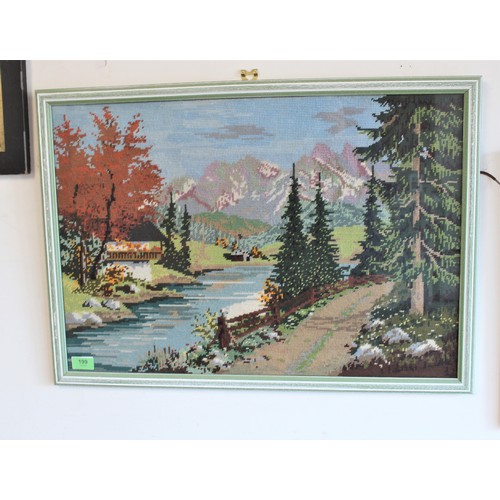 182 - A Framed (under Glass) Tapestry of a Canadian River Scene