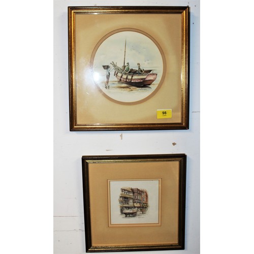 98 - Two Artworks by Brian Eden:  a Lithograph Print of Kelsall Town, and a Watercolour of Cocklers on Bo... 