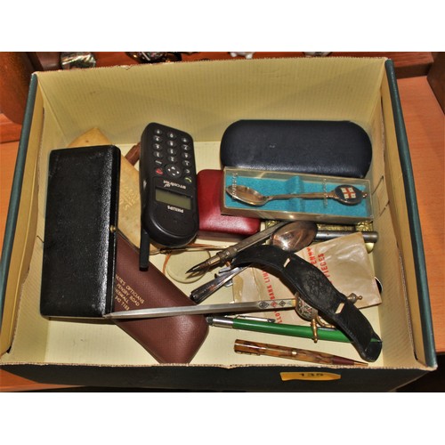 135 - Box of Assorted - including Vintage Spectacles, Letter Opener, Mobile Phones, etc