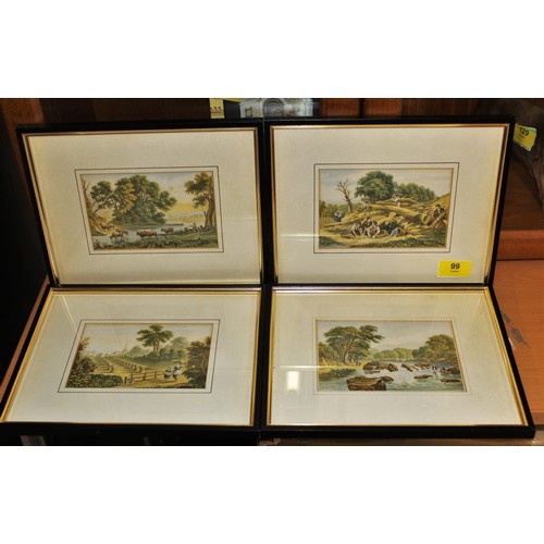 99 - Set of Four Framed and Mounted Lithograph Prints of Rural Scenes