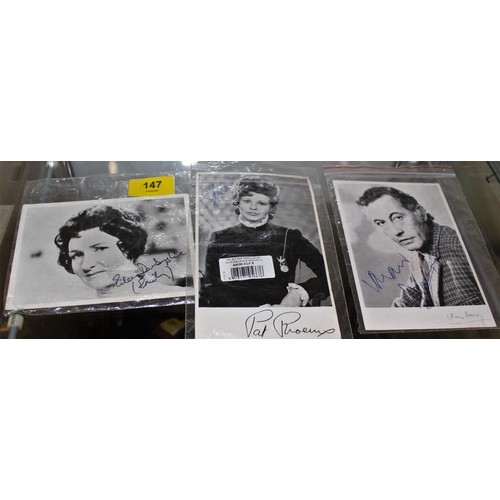 147 - Three Autographed Photographs of Coronation Street Stars:  Pat Phoenix, Alan Bradley and Eileen Derb... 