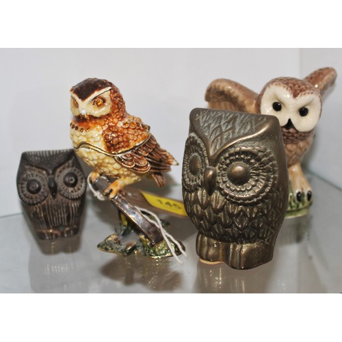 145 - Two Ornamental Owls:  an Enameled Metal Owl Trinket Box and a Porcelain Owl (by The Charm of Creamwa... 