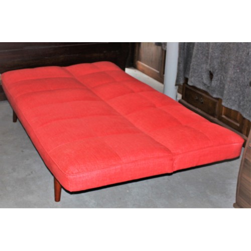 193 - A Dunelm Sofa Bed in Flame Red (Distressed - needs repair to Ratchet mechanism) - Measures approx 6 ... 